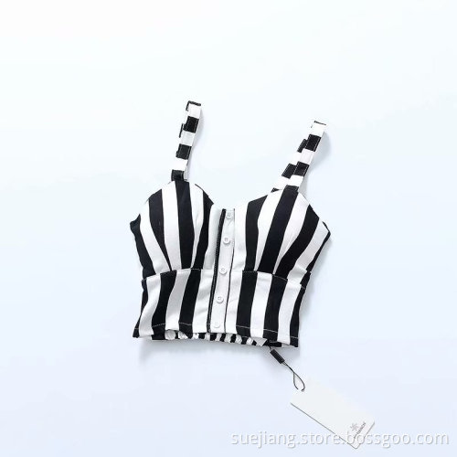 Women Young Girl Stripe Sling Short Top Shirt